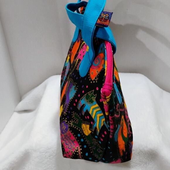 Small Laurel Burch canvas handbag blue handles Purse - Picture 3 of 7